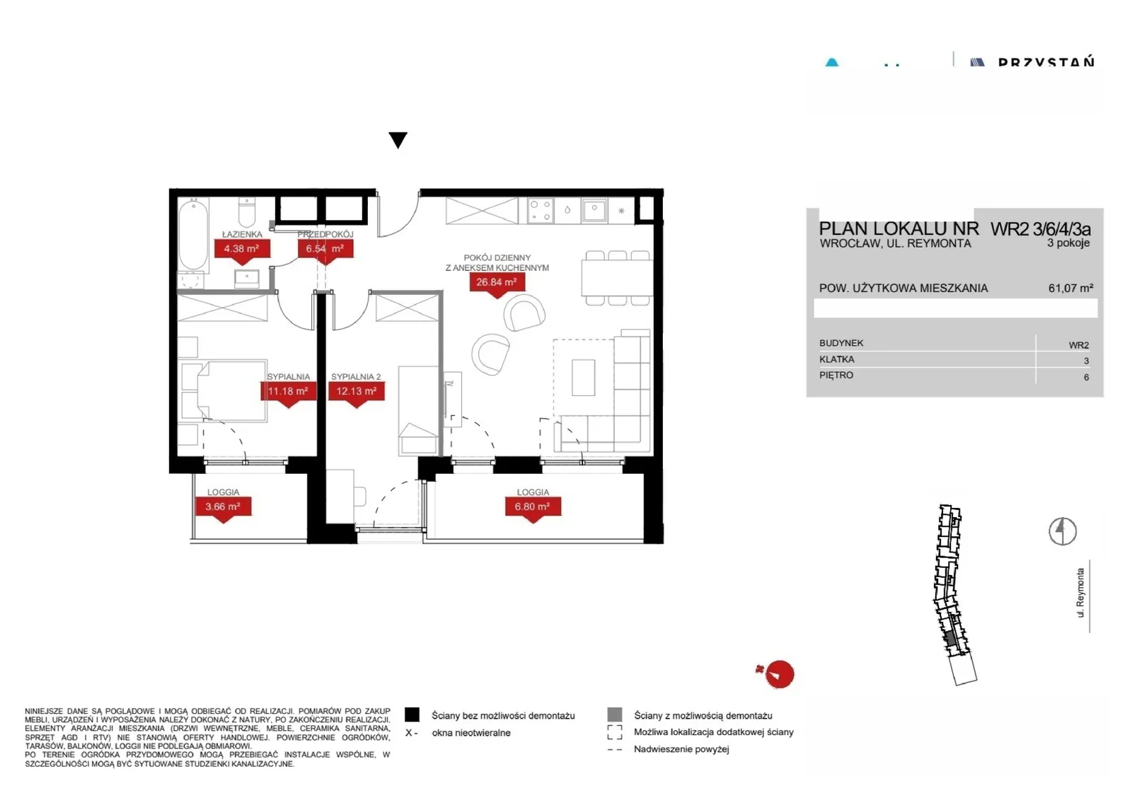 Floor plan: Lokal WR2 3/6/4/3a, 3 pok.