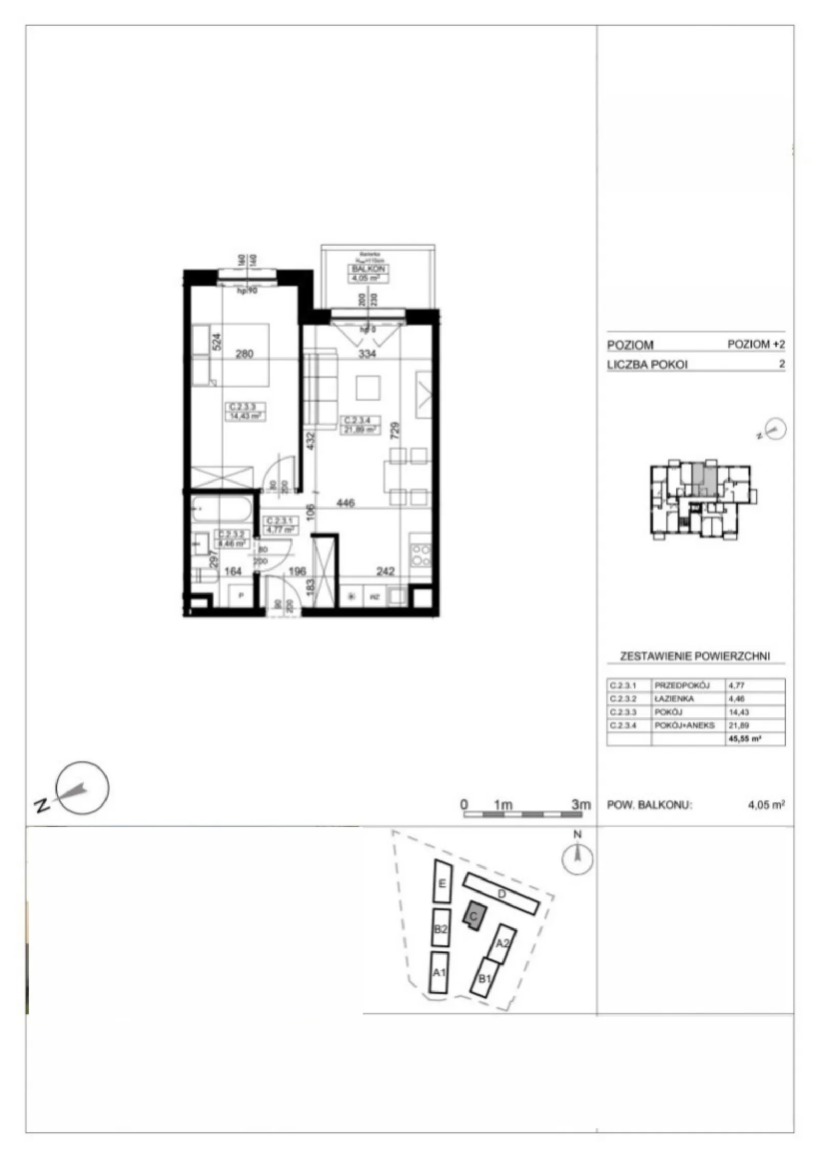 Floor plan: Lokal AP-C-2-03 M_2.3, 2 pok.