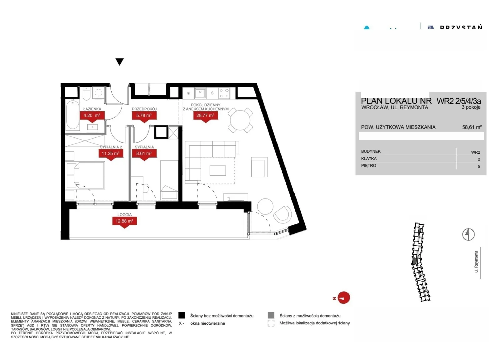 Floor plan: Lokal WR2 2/5/4/3a, 3 pok.