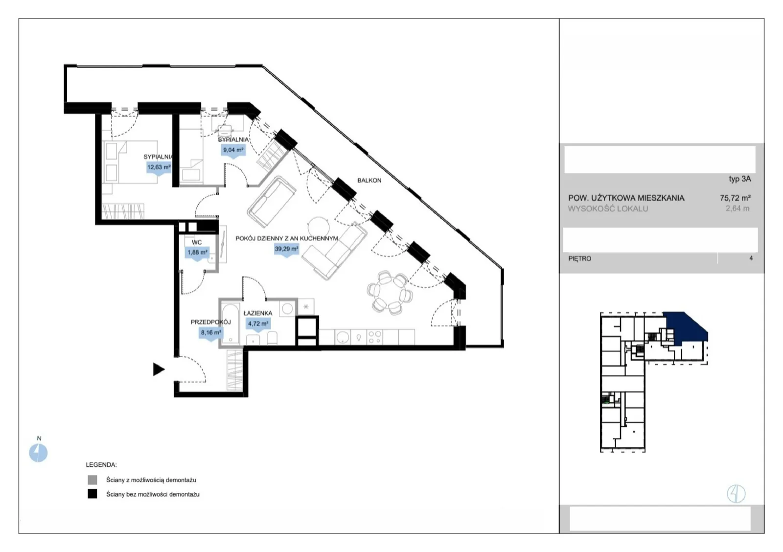 Floor plan: Lokal E3 15, 4 pok.