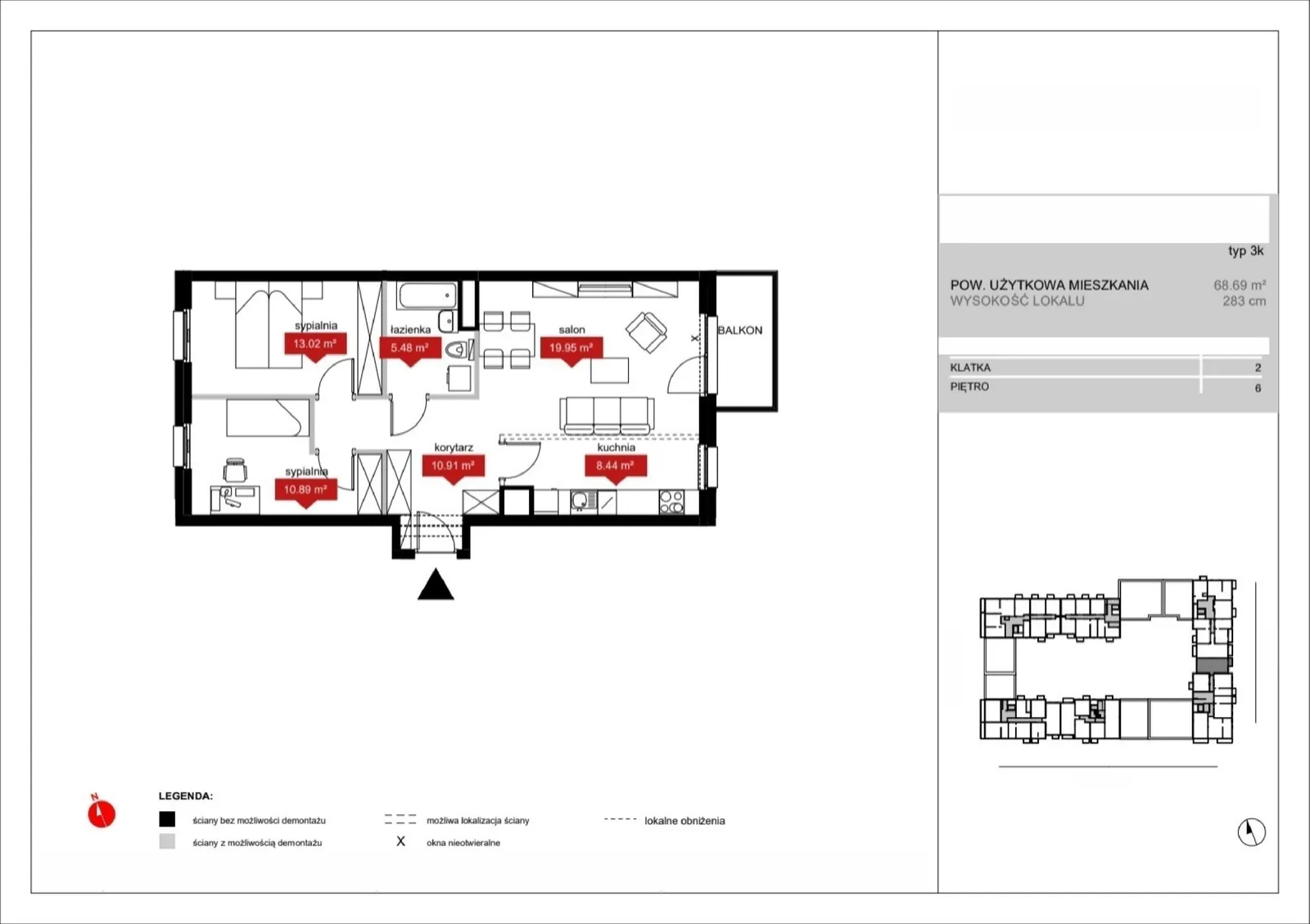 Floor plan: Lokal A2 63, 3 pok.