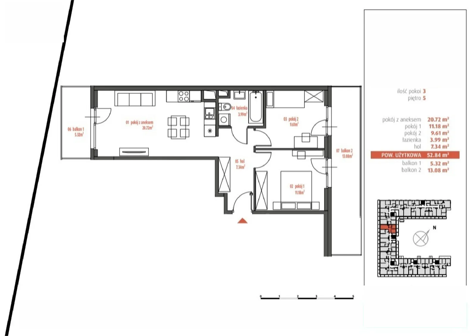 Floor plan: Apartment no. PUR/AC6.1