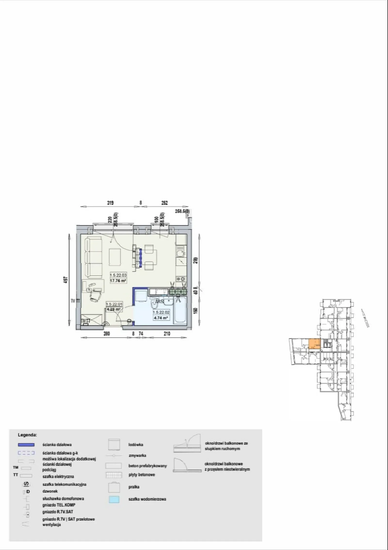 Floor plan: Lokal GWA 1/5/22/1a, 1 pok.