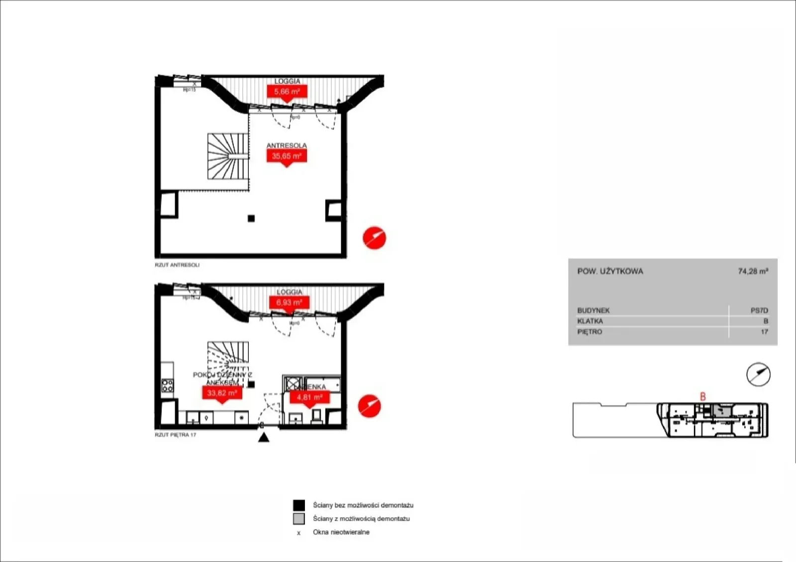 Floor plan: Lokal PS7D B/17/B1701, 2 pok.