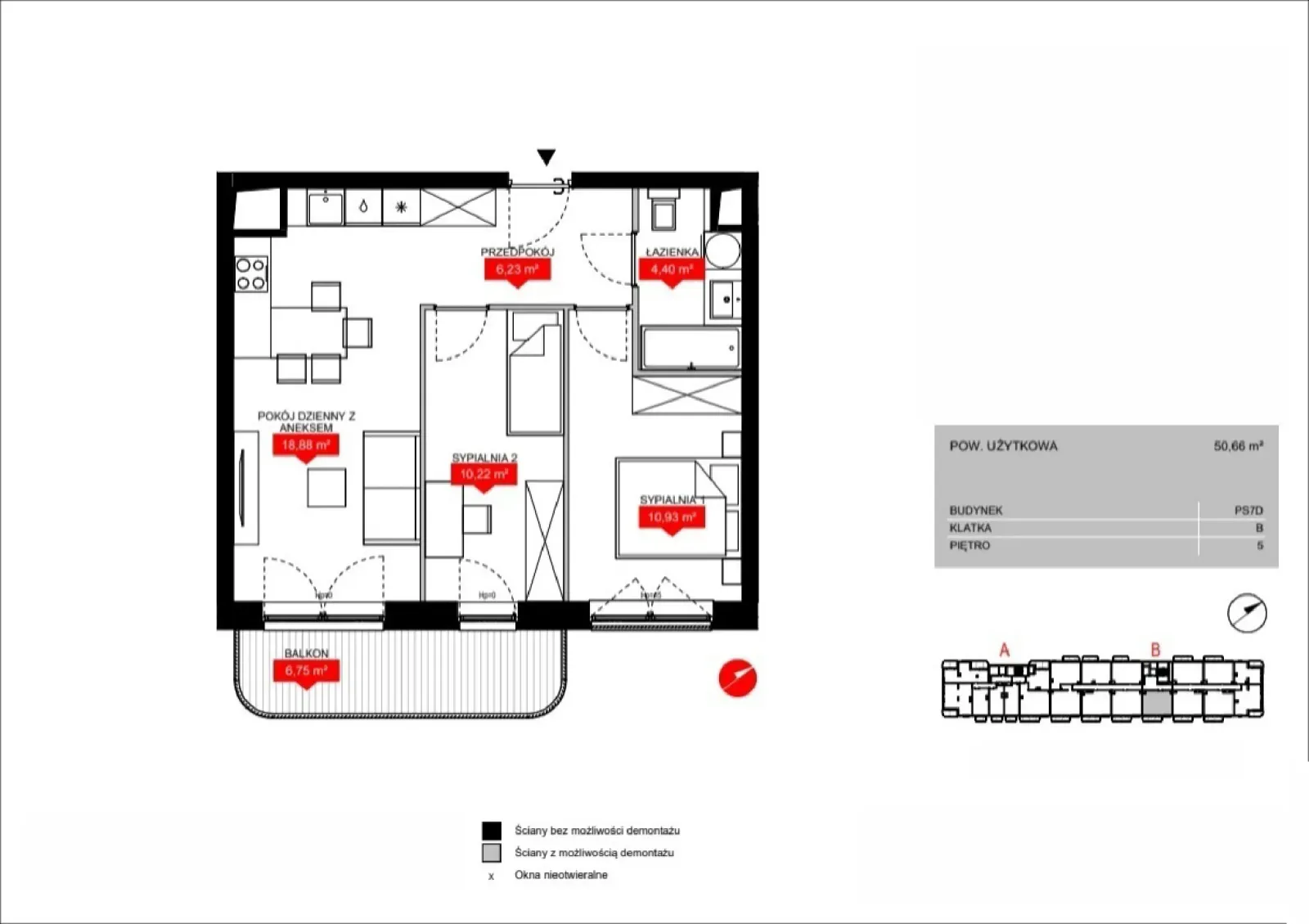 Floor plan: Lokal PS7D B/5/B0507, 3 pok.