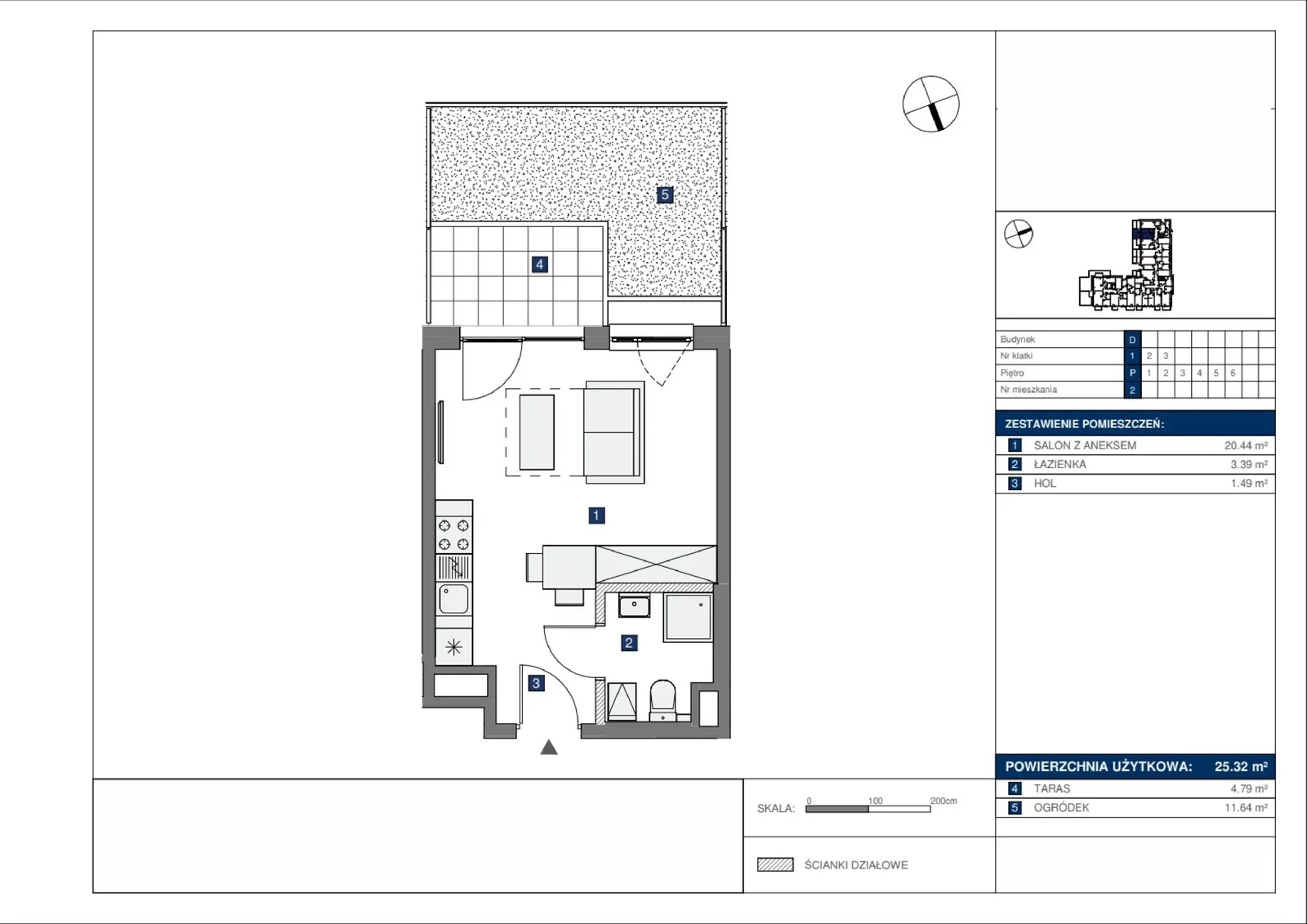 Floor plan: Lokal D 2, 1 pok.