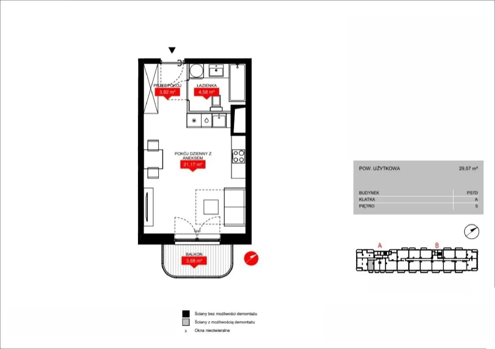 Floor plan: Lokal PS7D A/5/A0505, 1 pok.