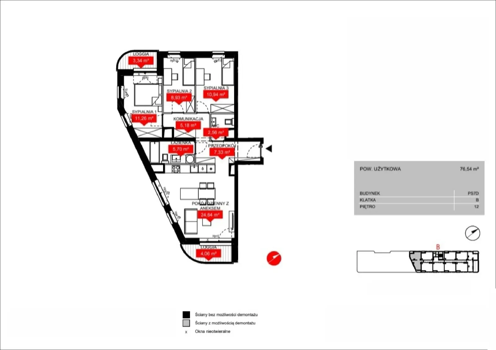 Floor plan: Lokal PS7D B/12/B1208, 4 pok.