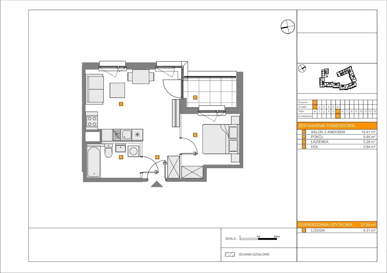 Floor plan: Apartment no. E43