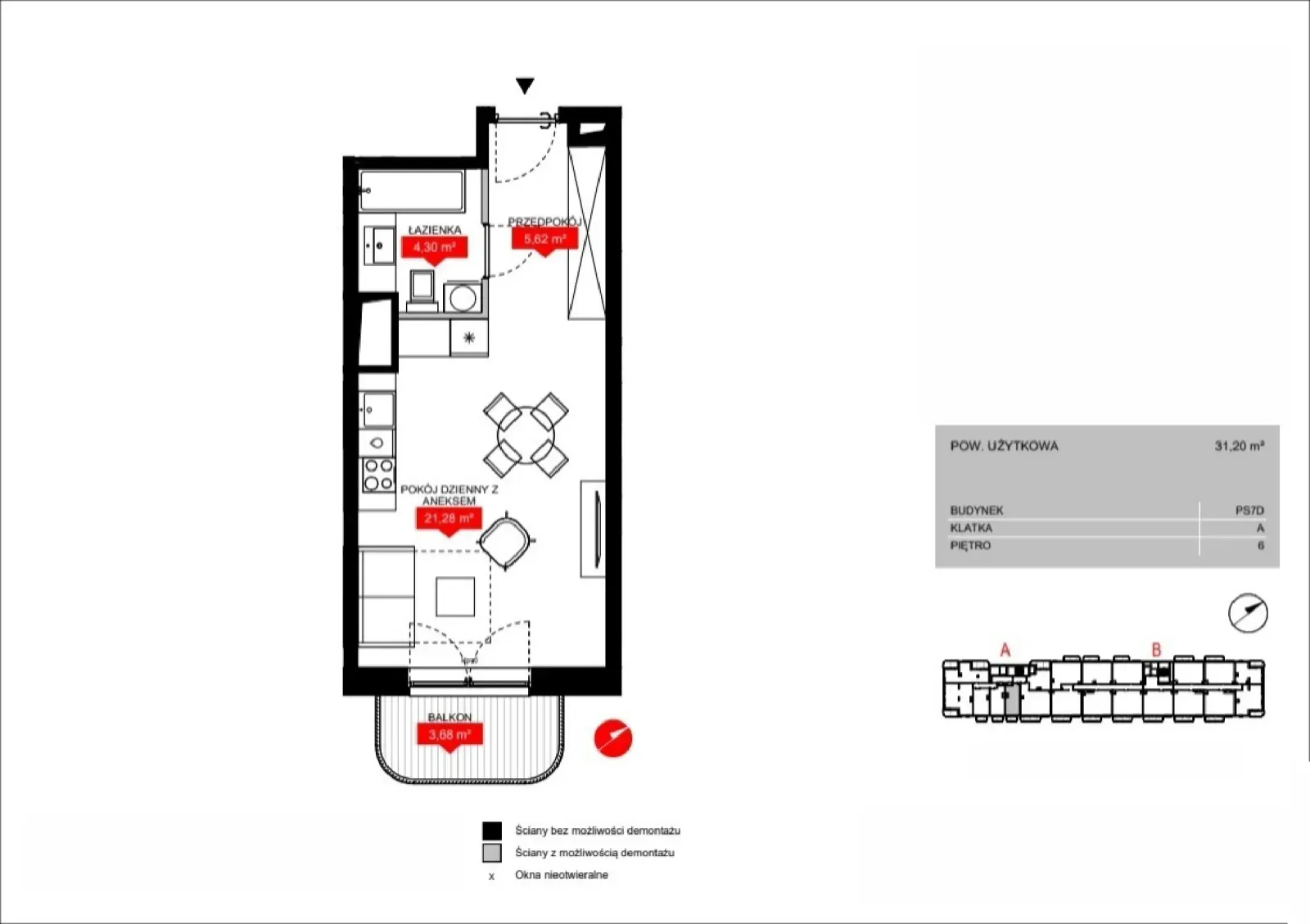 Floor plan: Lokal PS7D A/6/A0603, 1 pok.