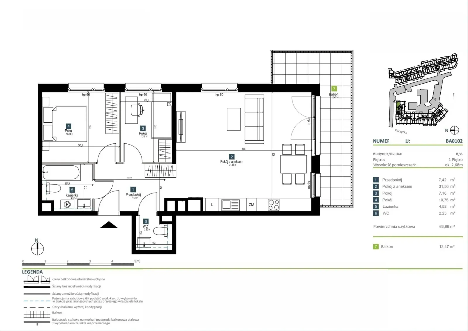 Floor plan: Apartment no. BA0102
