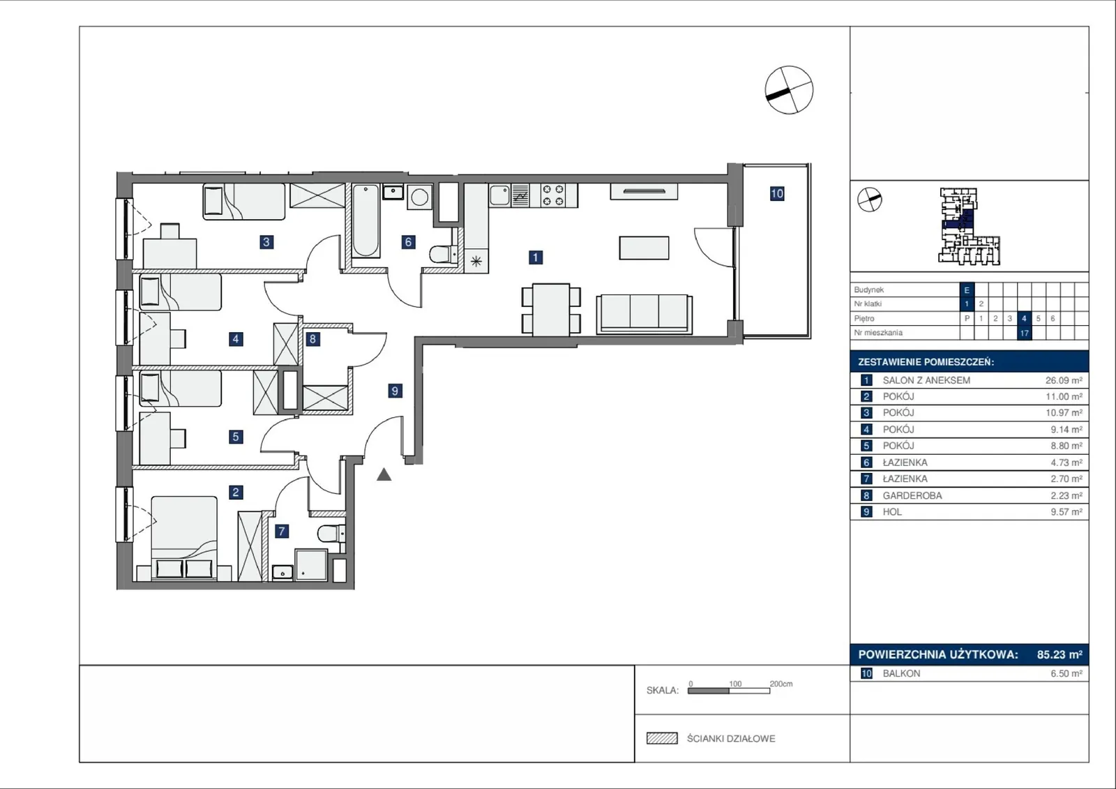 Floor plan: Lokal E 17, 5 pok.