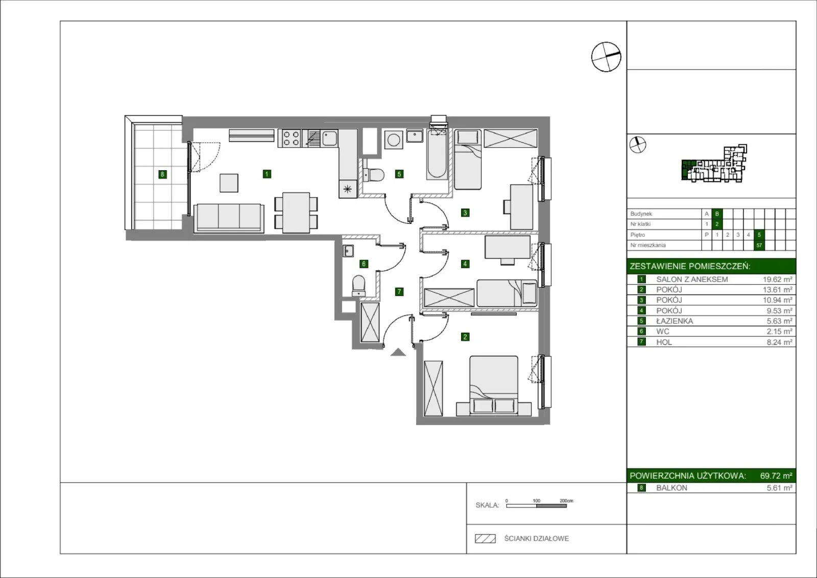Floor plan: Apartment no. B57