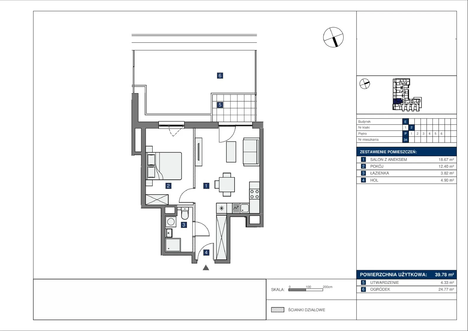 Floor plan: Lokal E 34, 2 pok.