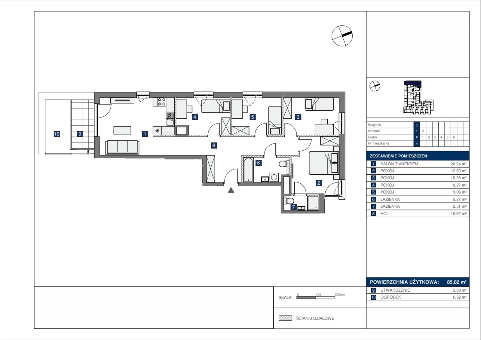 Floor plan: Lokal E 4, 5 pok.