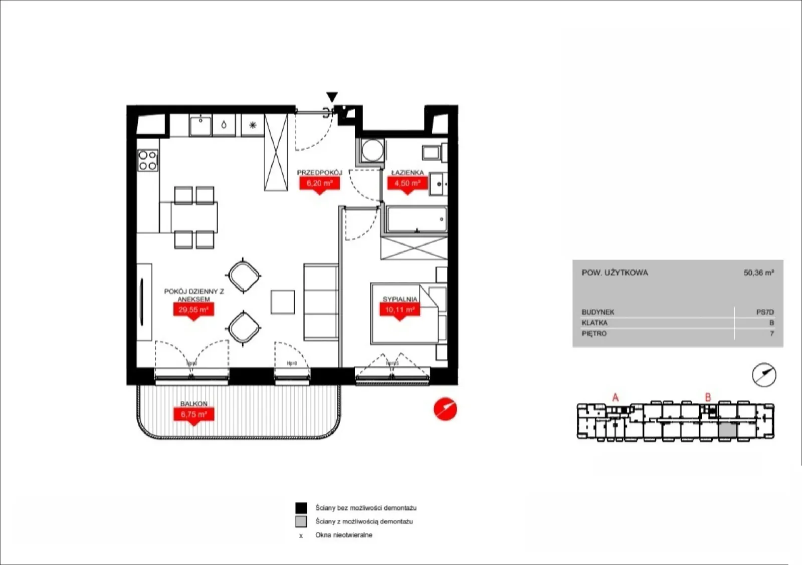 Floor plan: Lokal PS7D B/7/B0705, 2 pok.