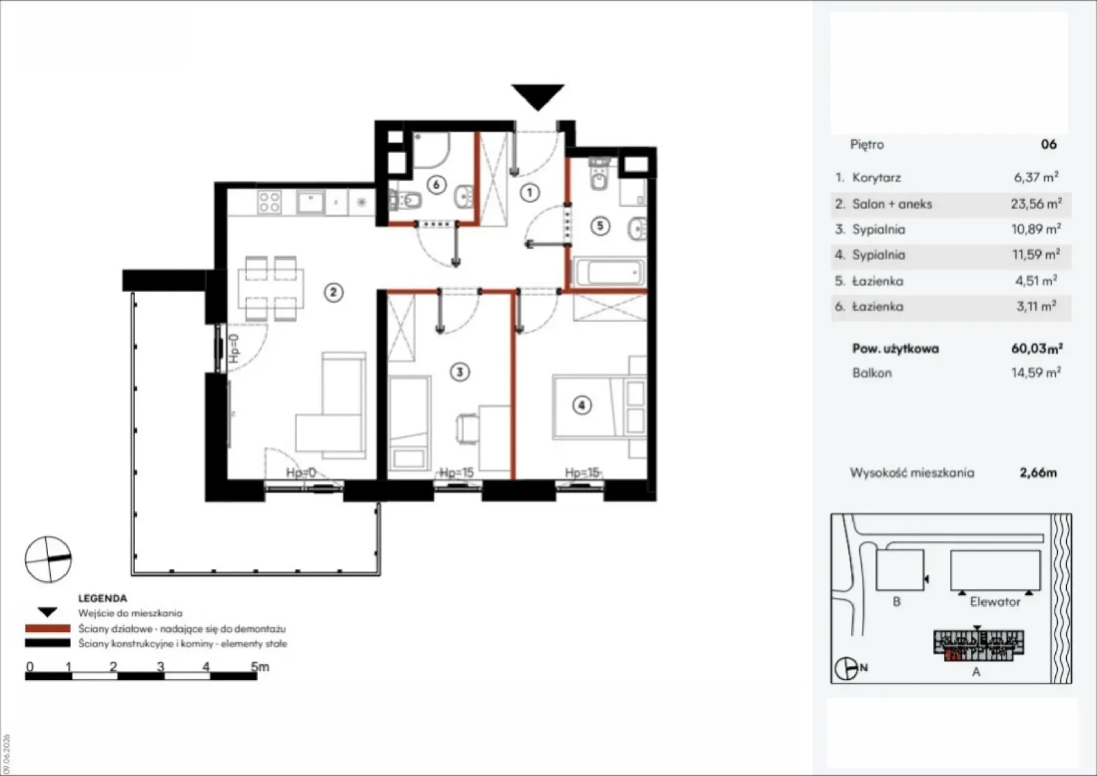 Floor plan: Apartment no. A.6.10