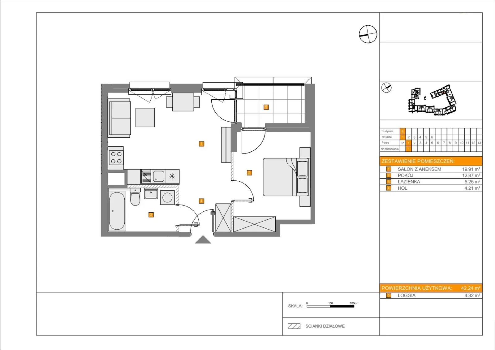 Floor plan: Apartment no. E1