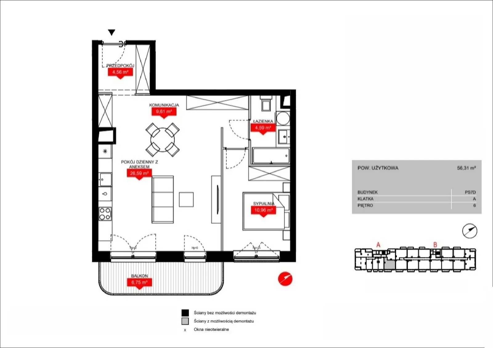 Floor plan: Lokal PS7D A/6/A0602, 2 pok.