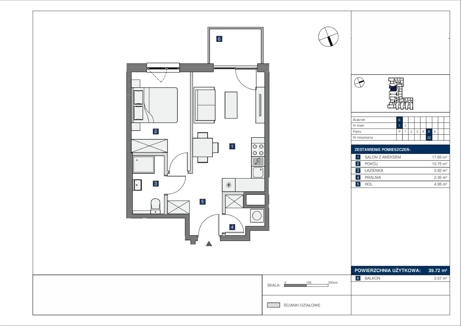 Floor plan: Lokal E 22, 2 pok.