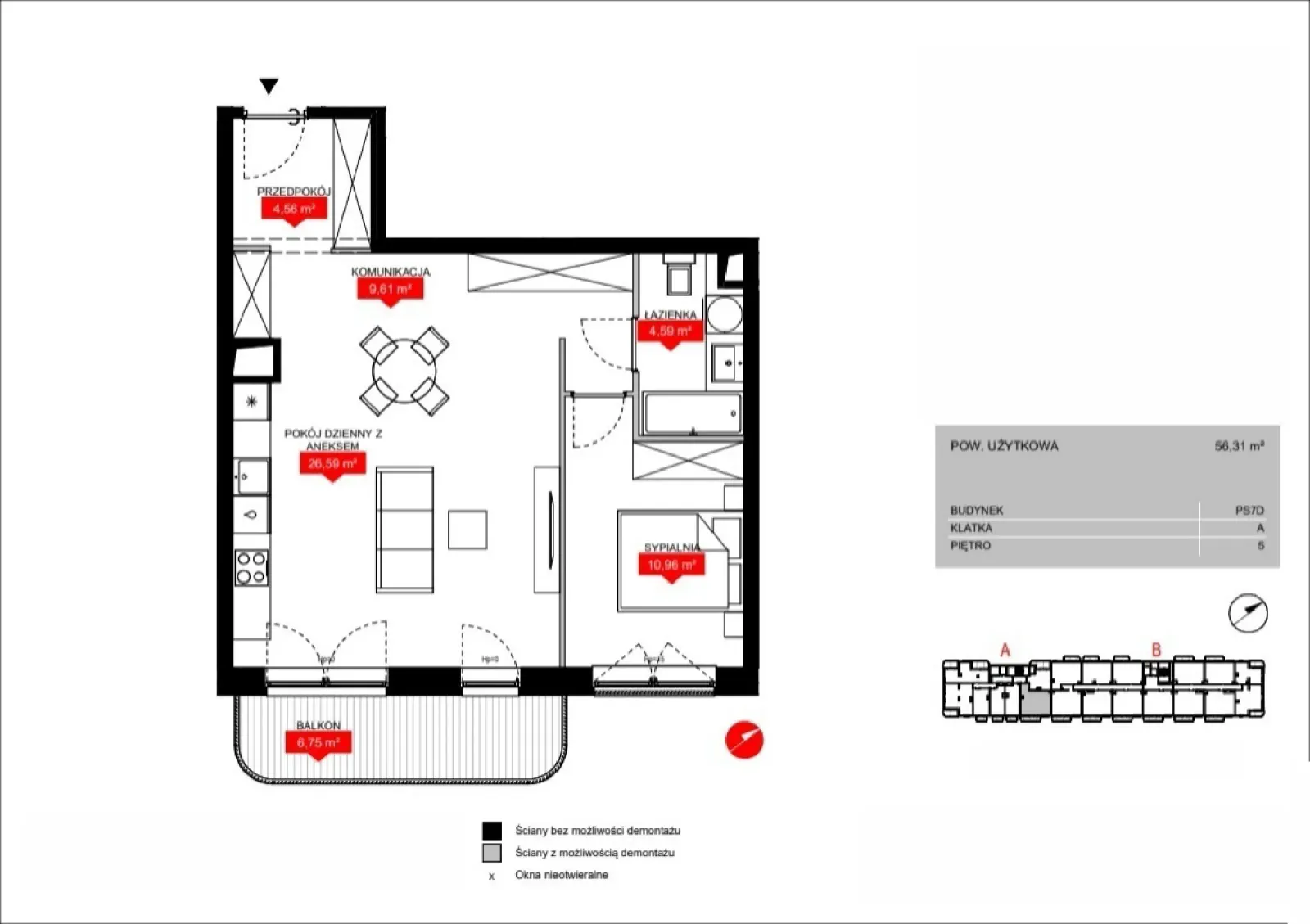 Floor plan: Lokal PS7D A/5/A0502, 2 pok.