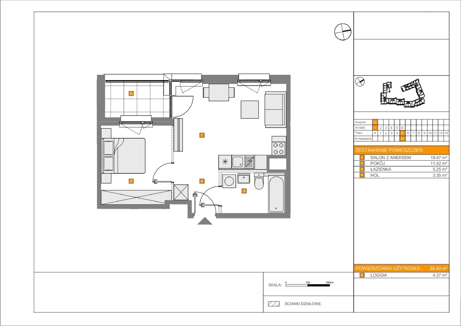 Floor plan: Apartment no. E45