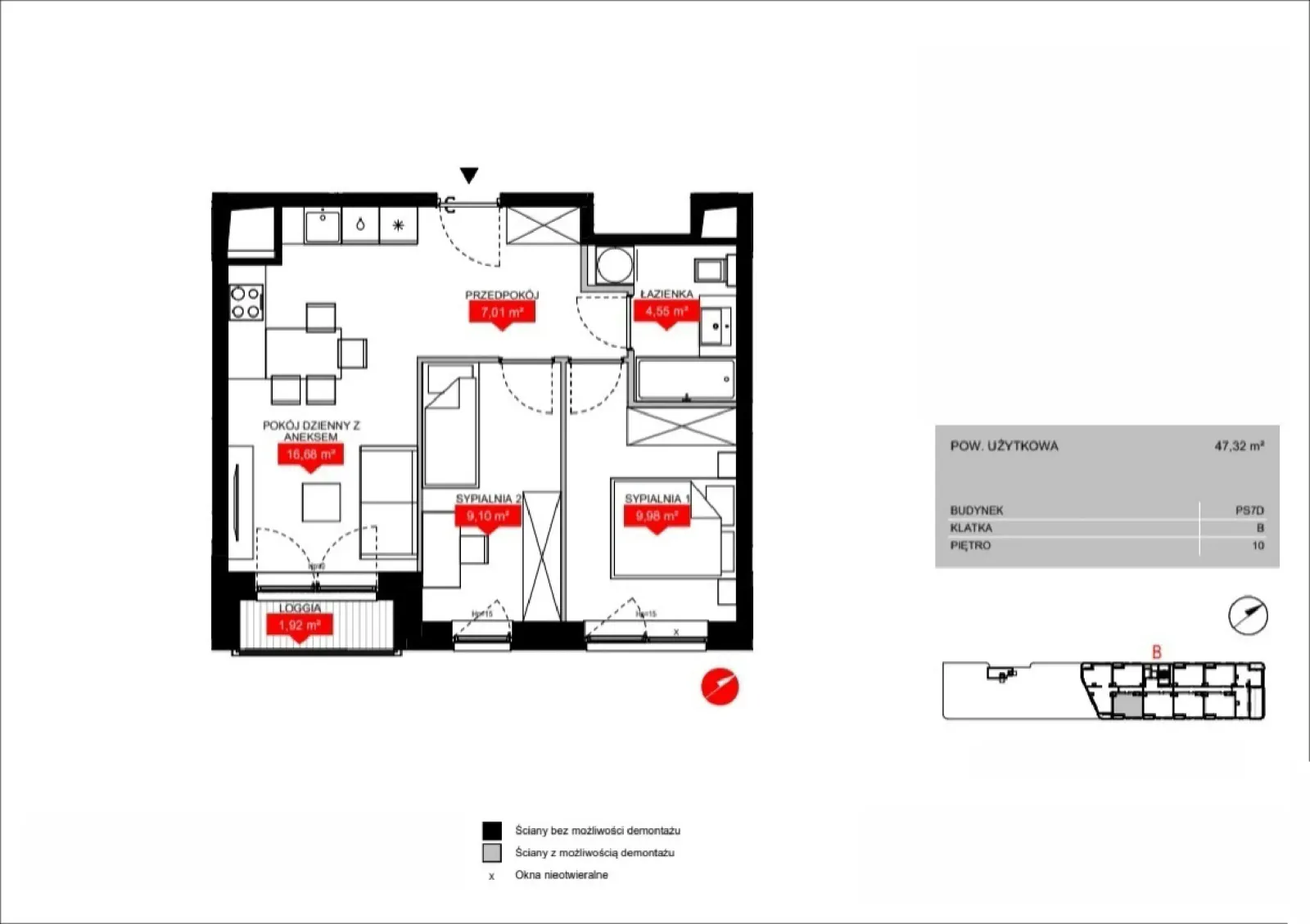 Floor plan: Lokal PS7D B/10/B1007, 3 pok.