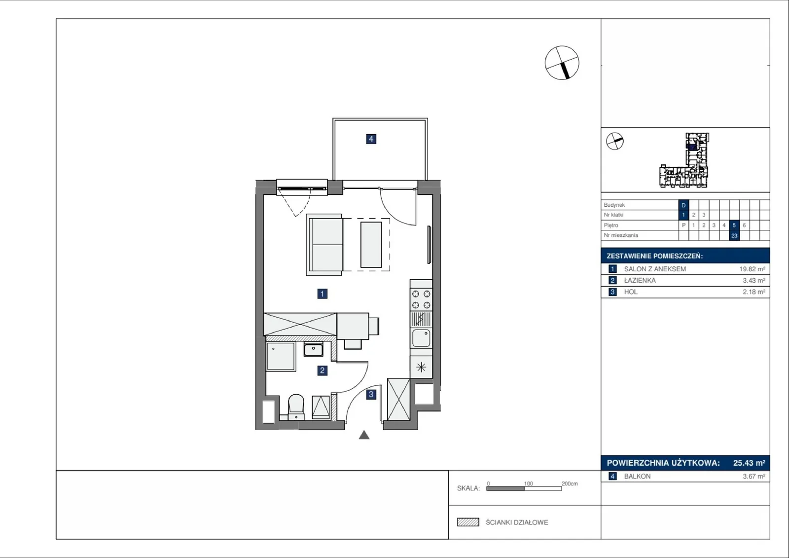 Floor plan: Lokal D 23, 1 pok.
