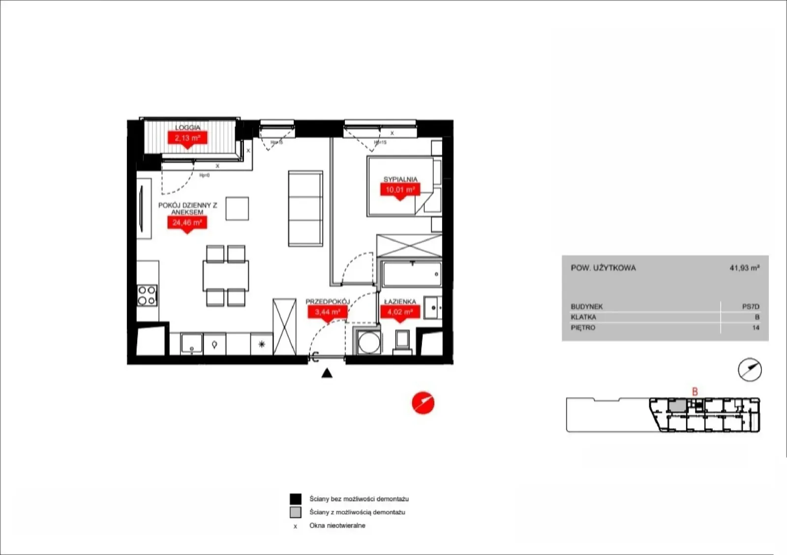 Floor plan: Lokal PS7D B/14/B1409, 2 pok.