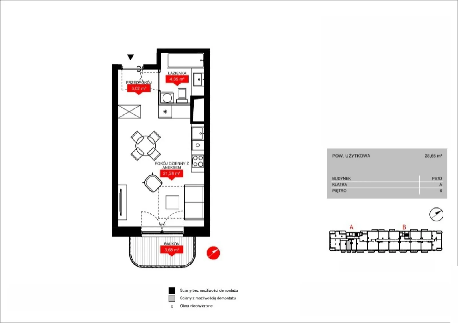 Floor plan: Lokal PS7D A/6/A0604, 1 pok.