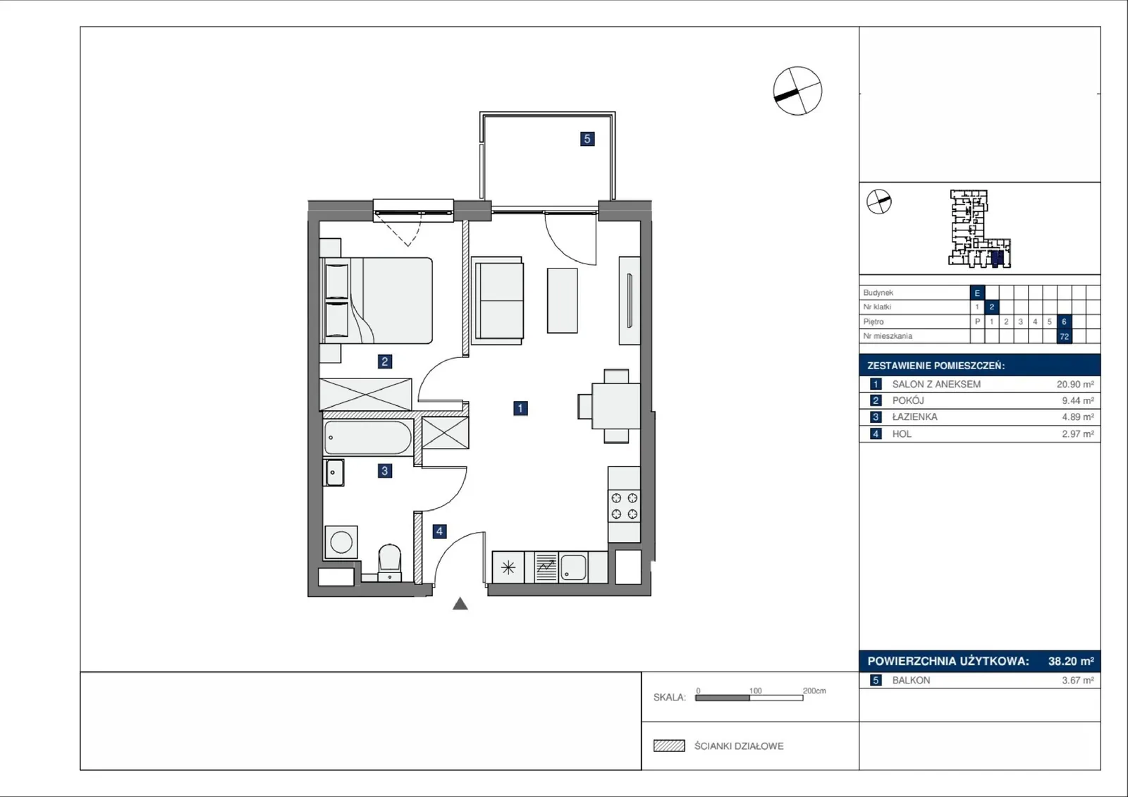 Floor plan: Lokal E 72, 2 pok.