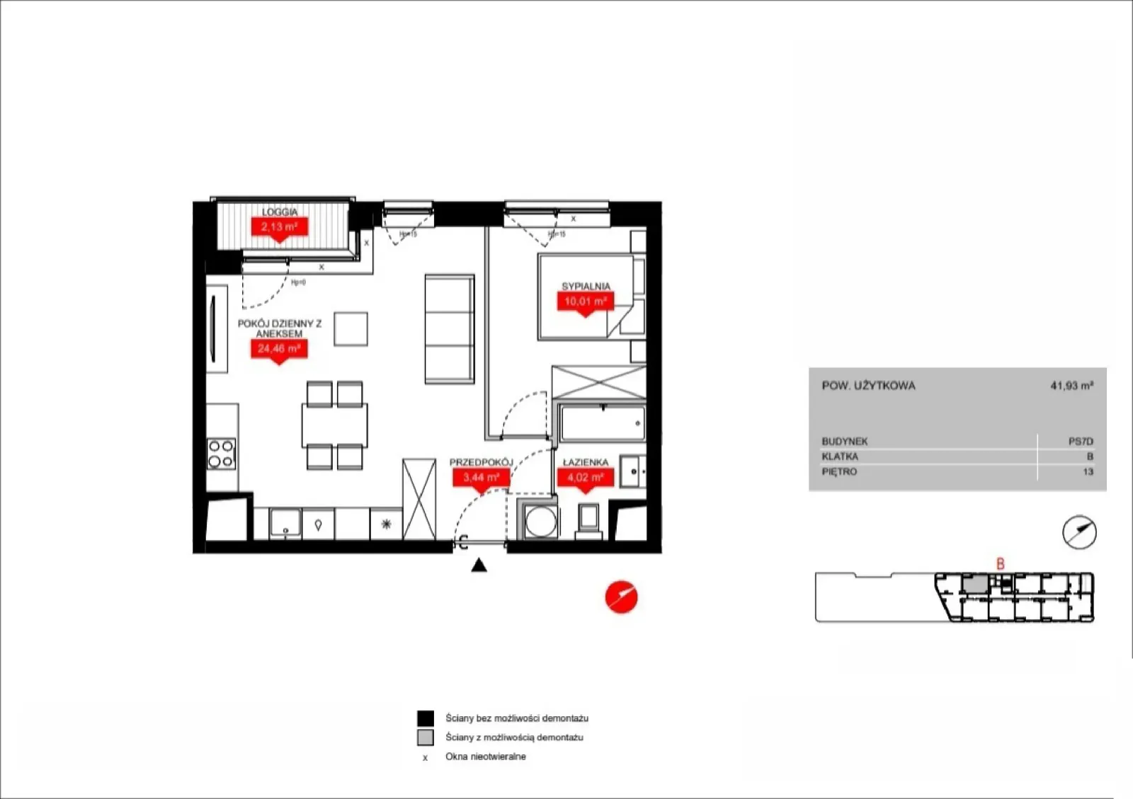 Floor plan: Lokal PS7D B/13/B1309, 2 pok.