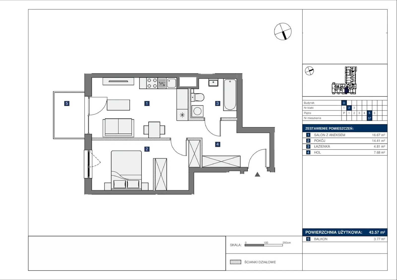 Floor plan: Lokal D 57, 2 pok.