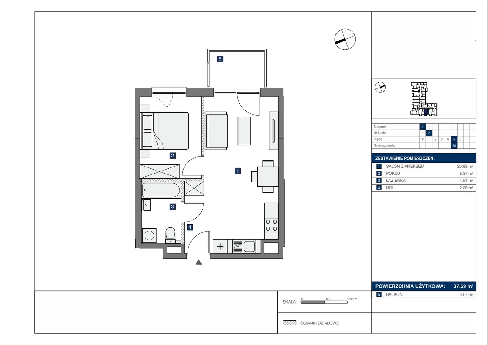 Floor plan: Lokal E 66, 2 pok.