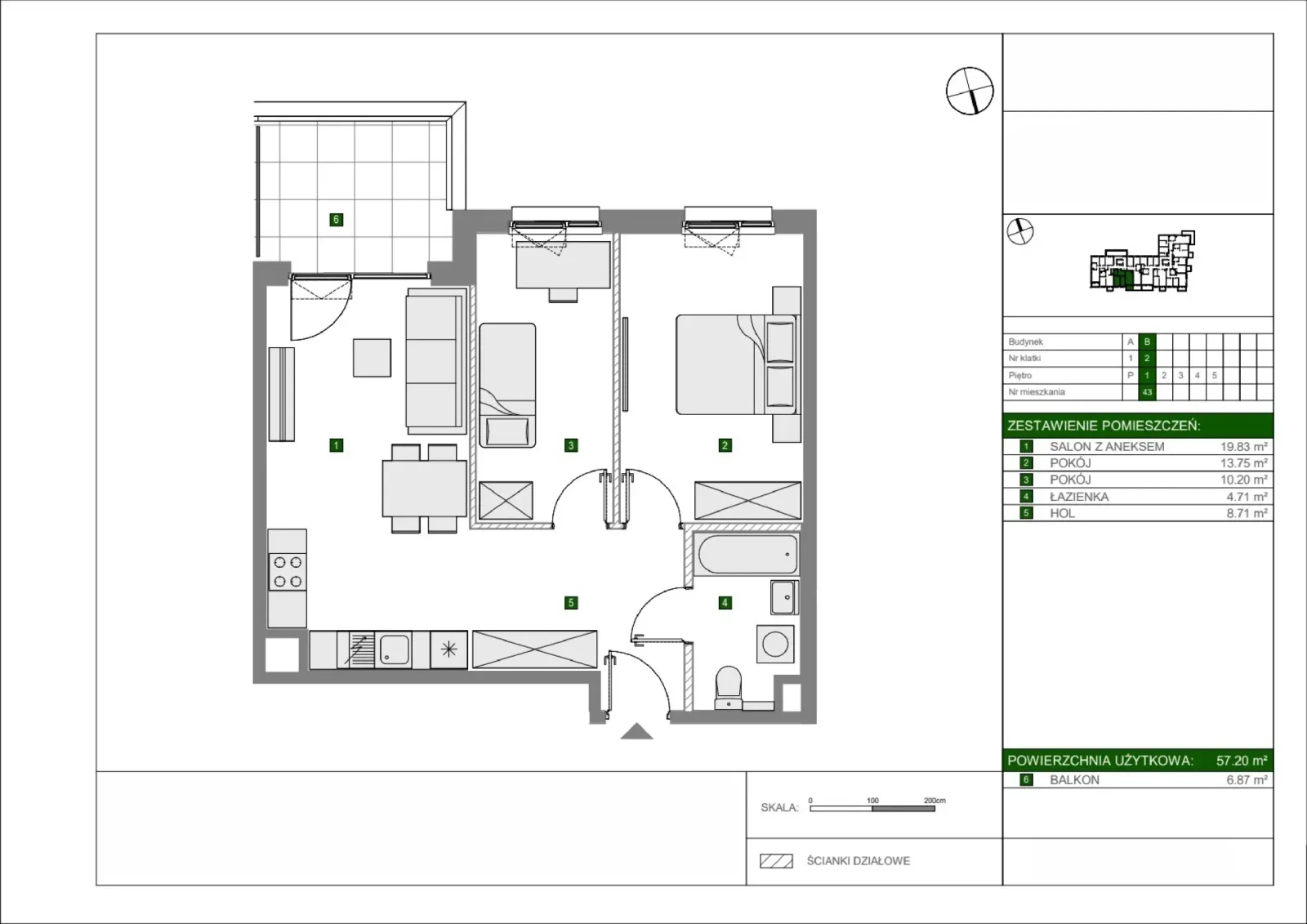 Floor plan: Apartment no. B43