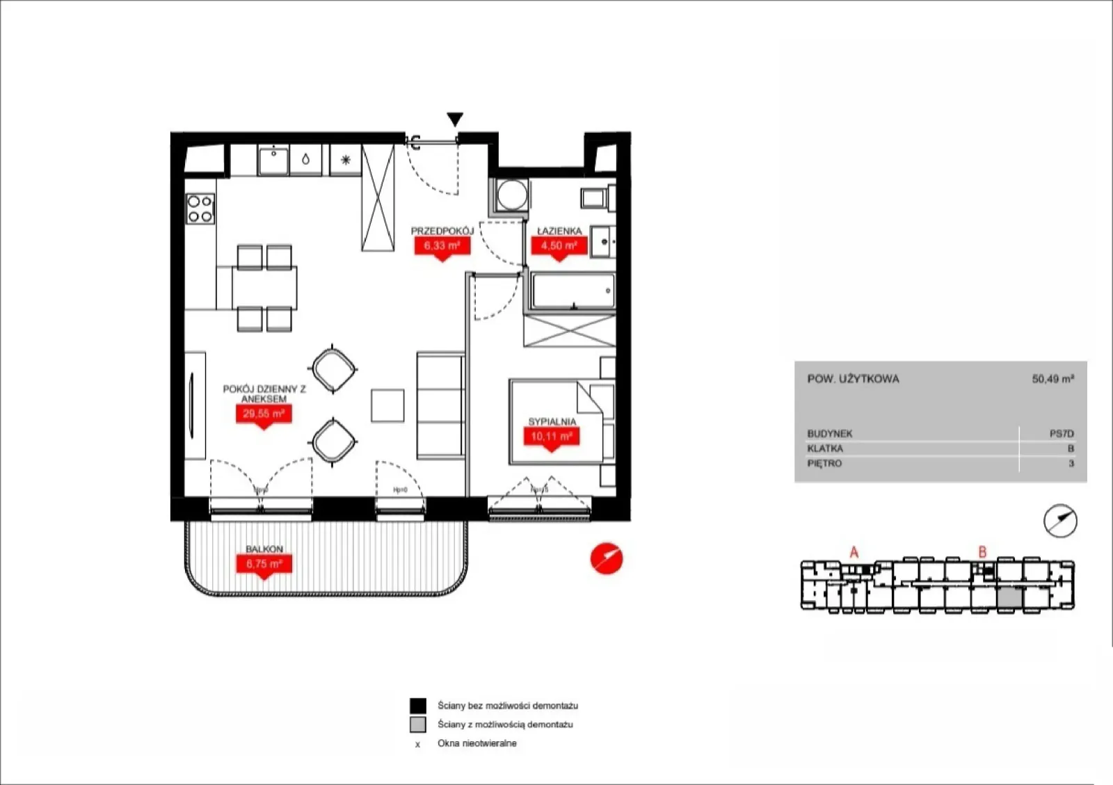 Floor plan: Lokal PS7D B/3/B0306, 2 pok.