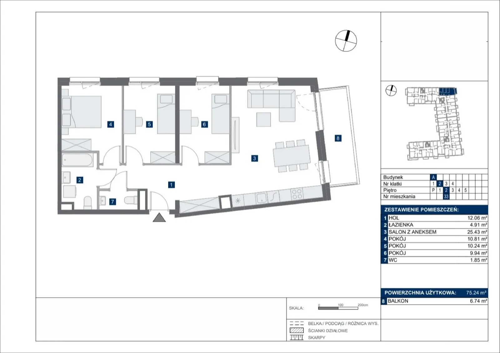 Rzut: Lokal A33, 4 pok.