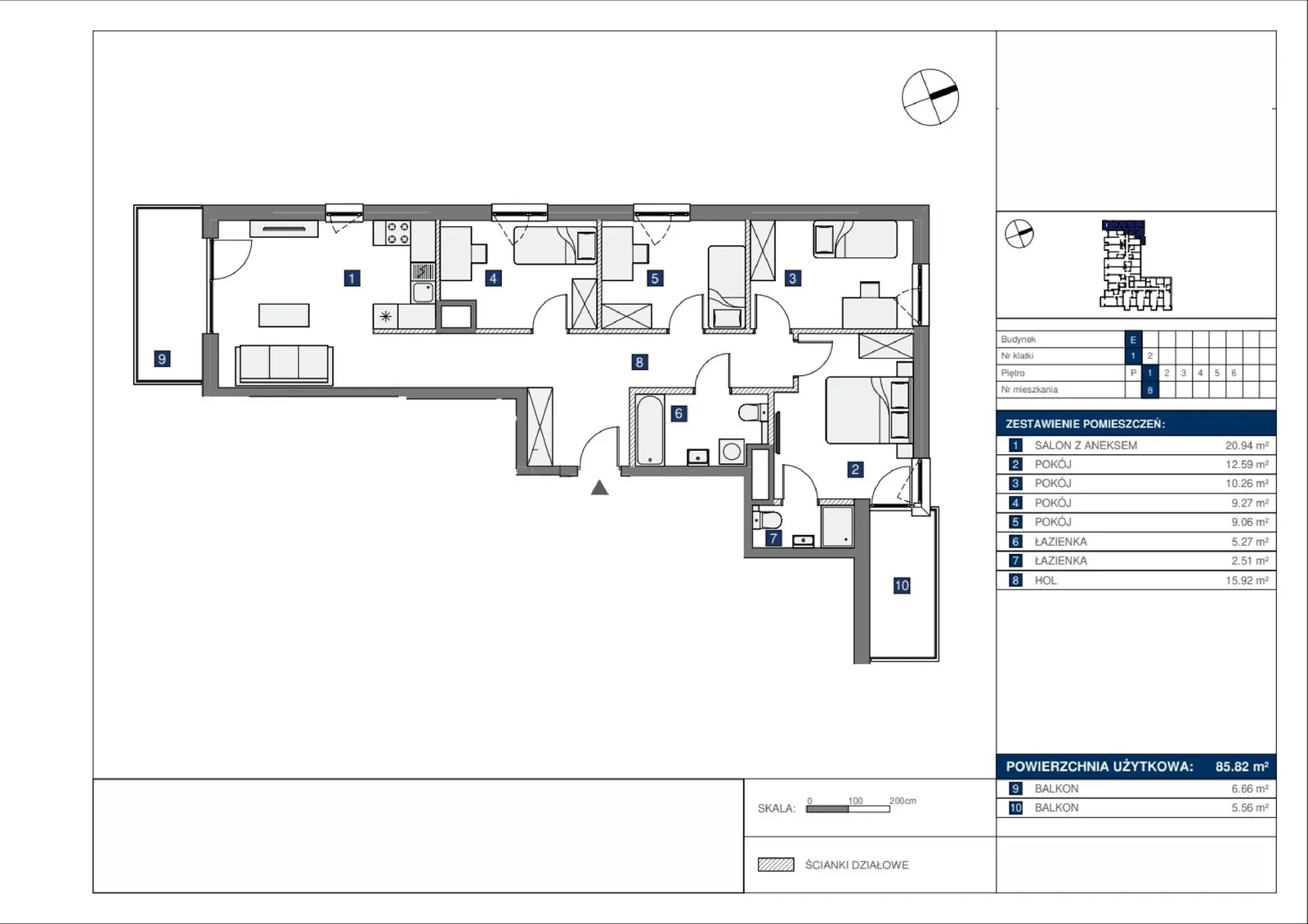 Floor plan: Lokal E 8, 5 pok.
