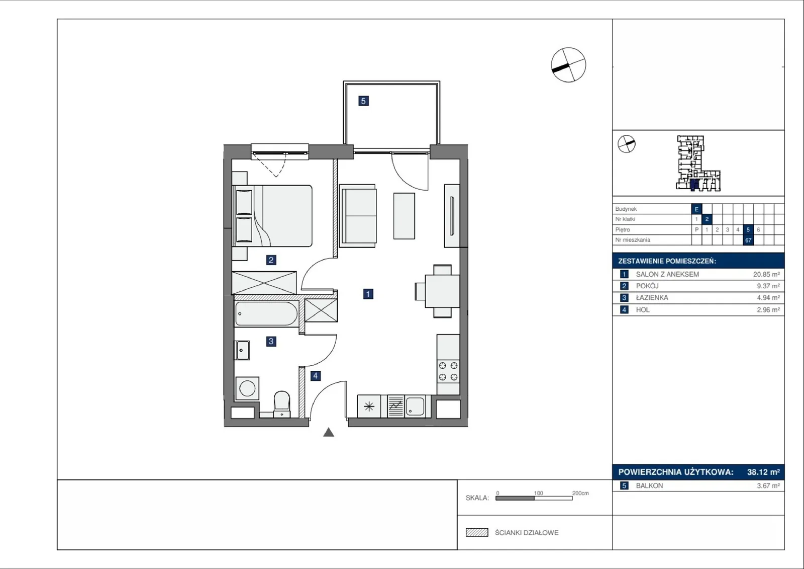 Floor plan: Lokal E 67, 2 pok.
