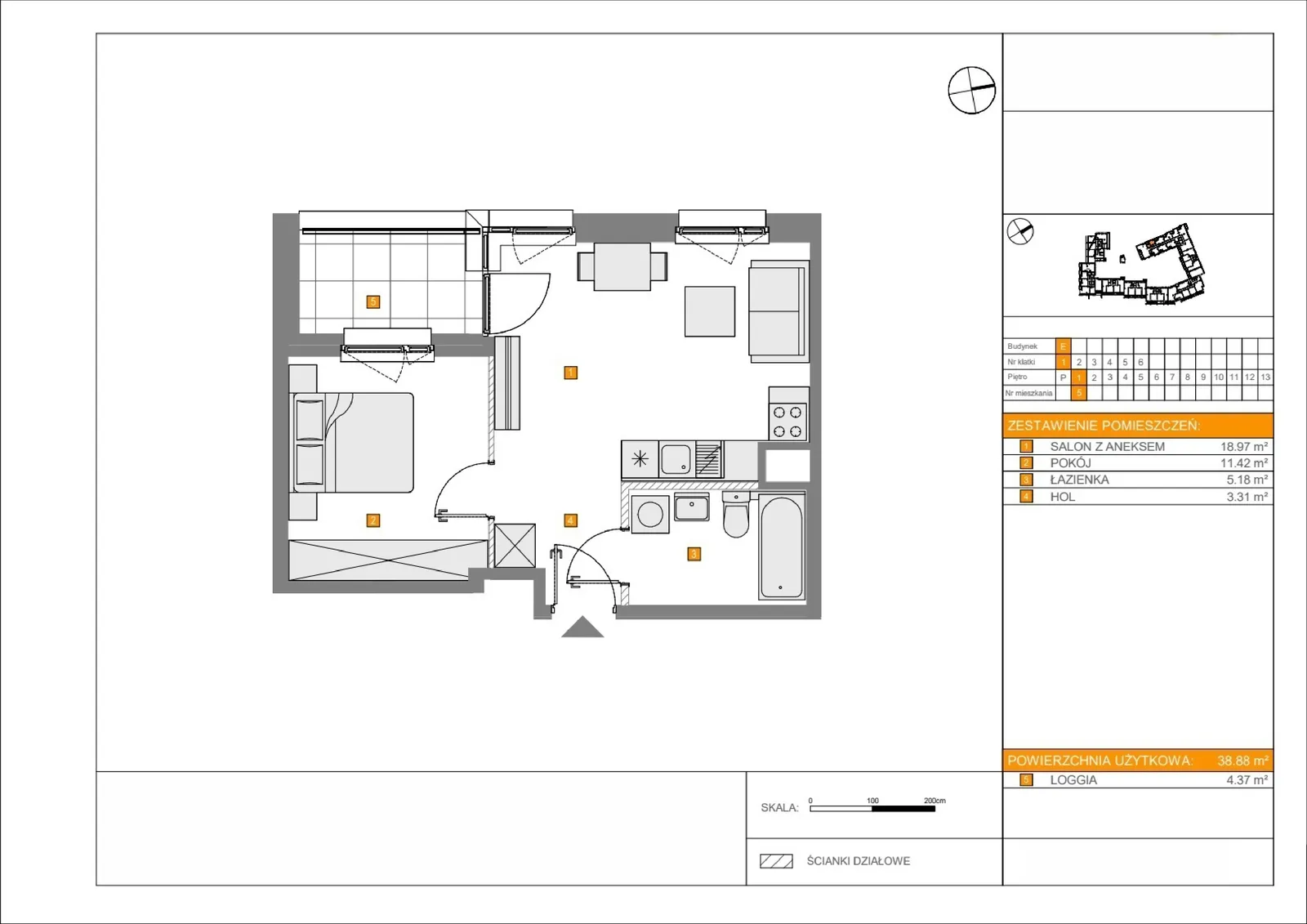 Floor plan: Apartment no. E5