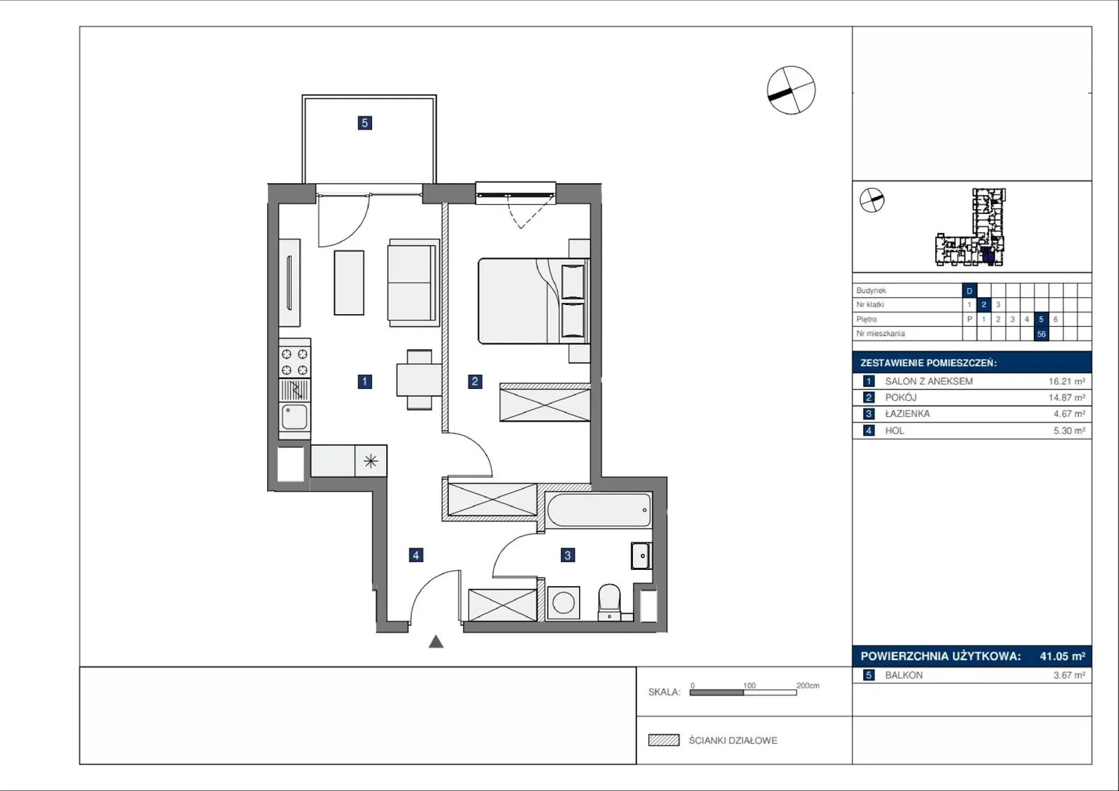 Floor plan: Lokal D 56, 2 pok.