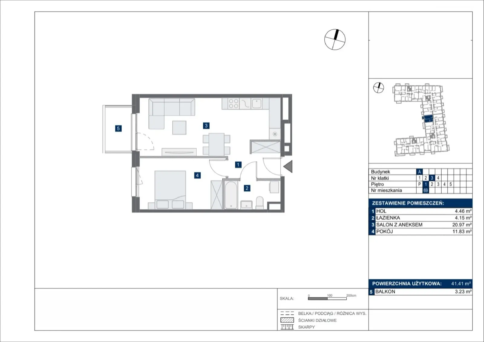 Floor plan: Apartment no. A69