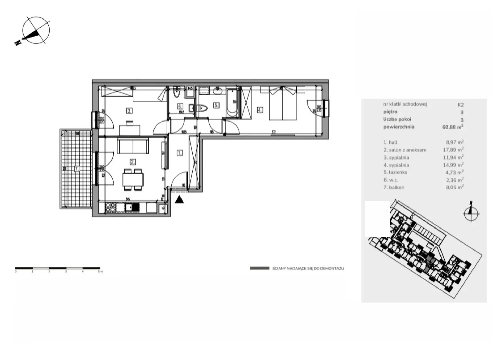 Планування: Lokal Apartament M3/12, 3 pok.