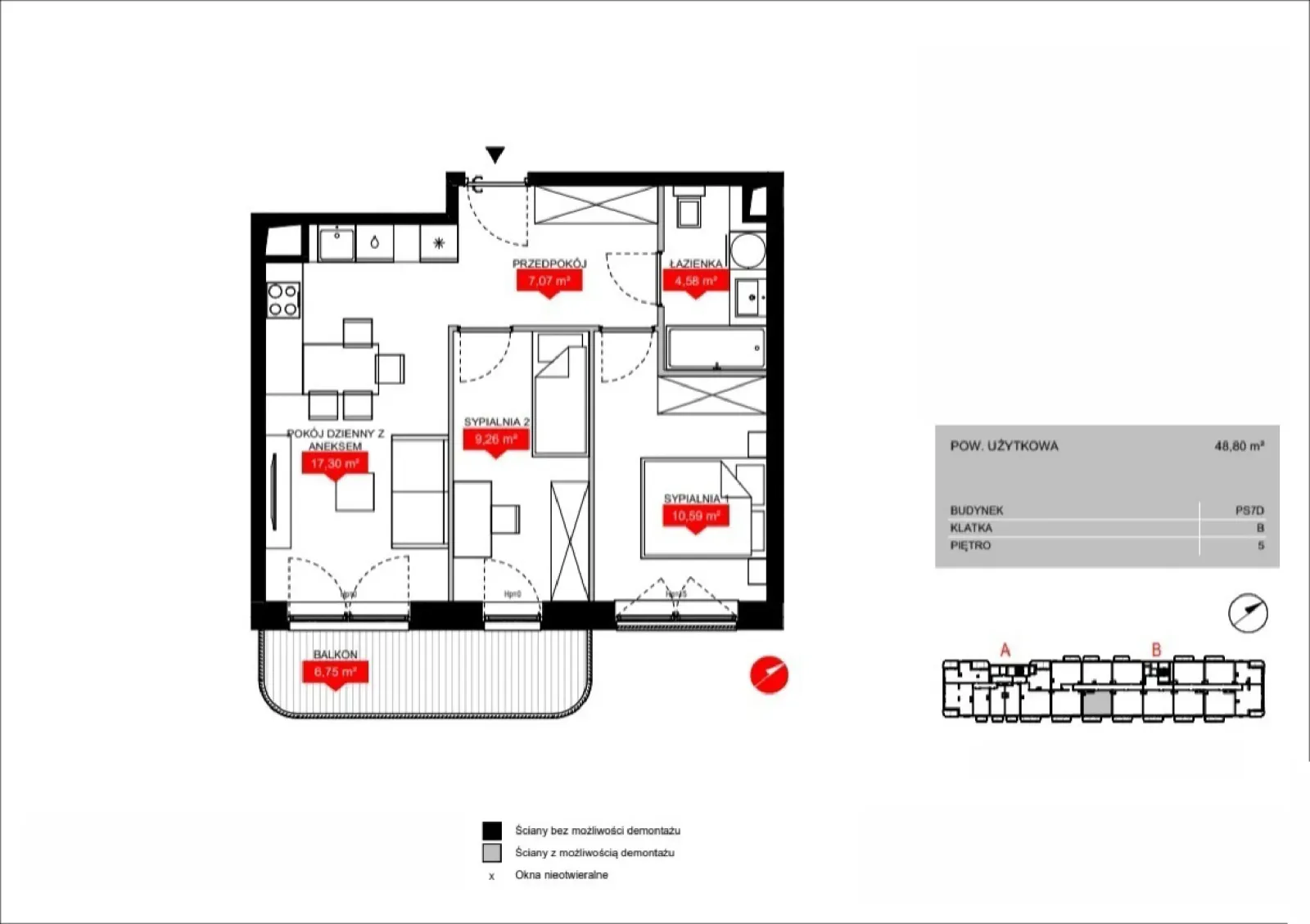 Floor plan: Lokal PS7D B/5/B0509, 3 pok.