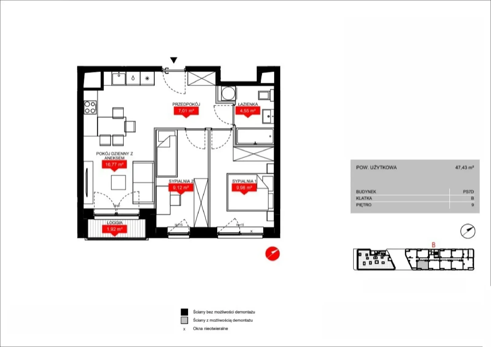 Планировка: Lokal PS7D B/9/B0907, 3 pok.