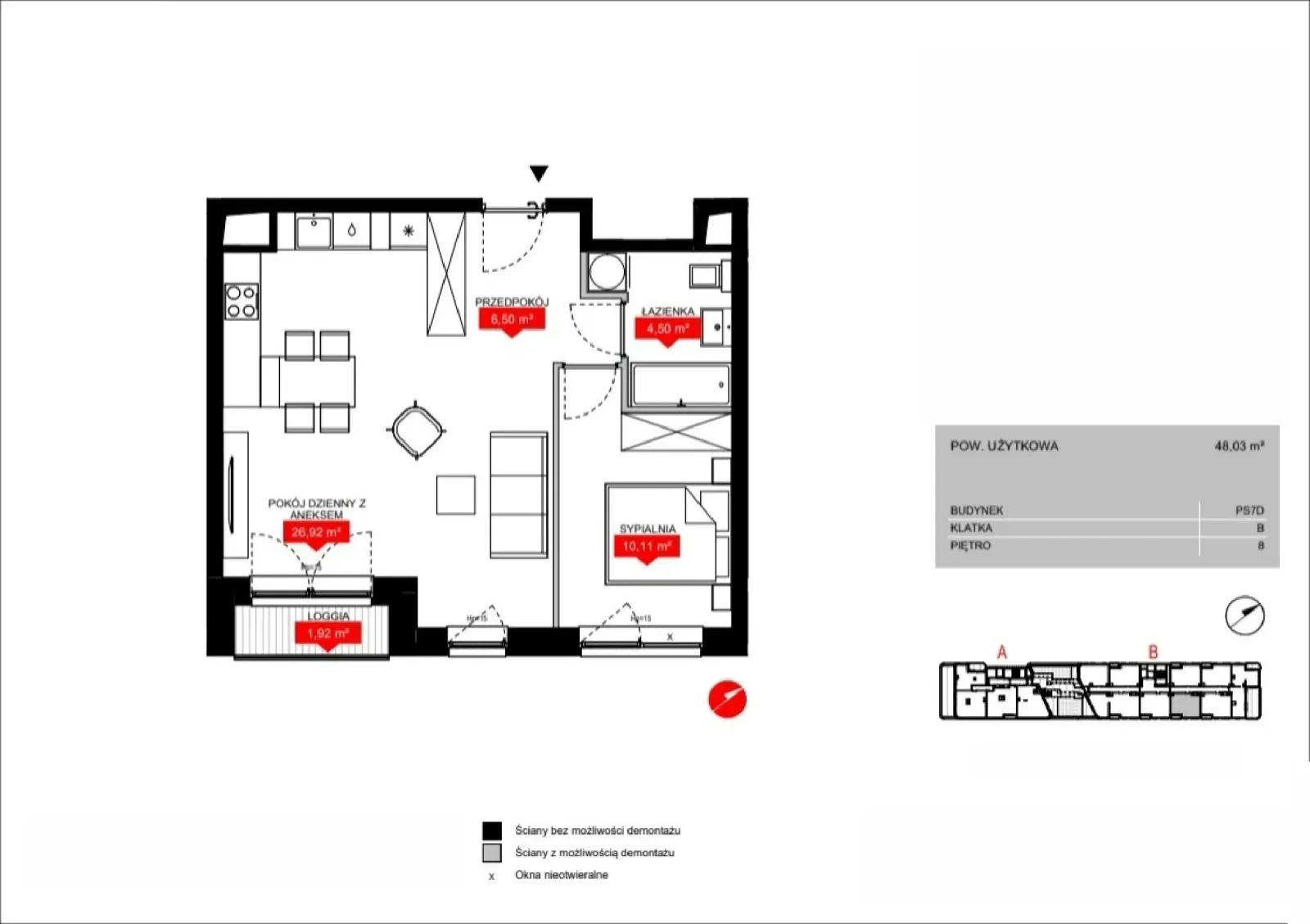 Floor plan: Lokal PS7D B/8/B0805, 2 pok.