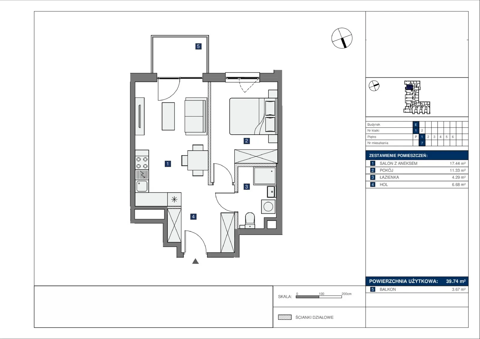 Floor plan: Lokal E 7, 2 pok.