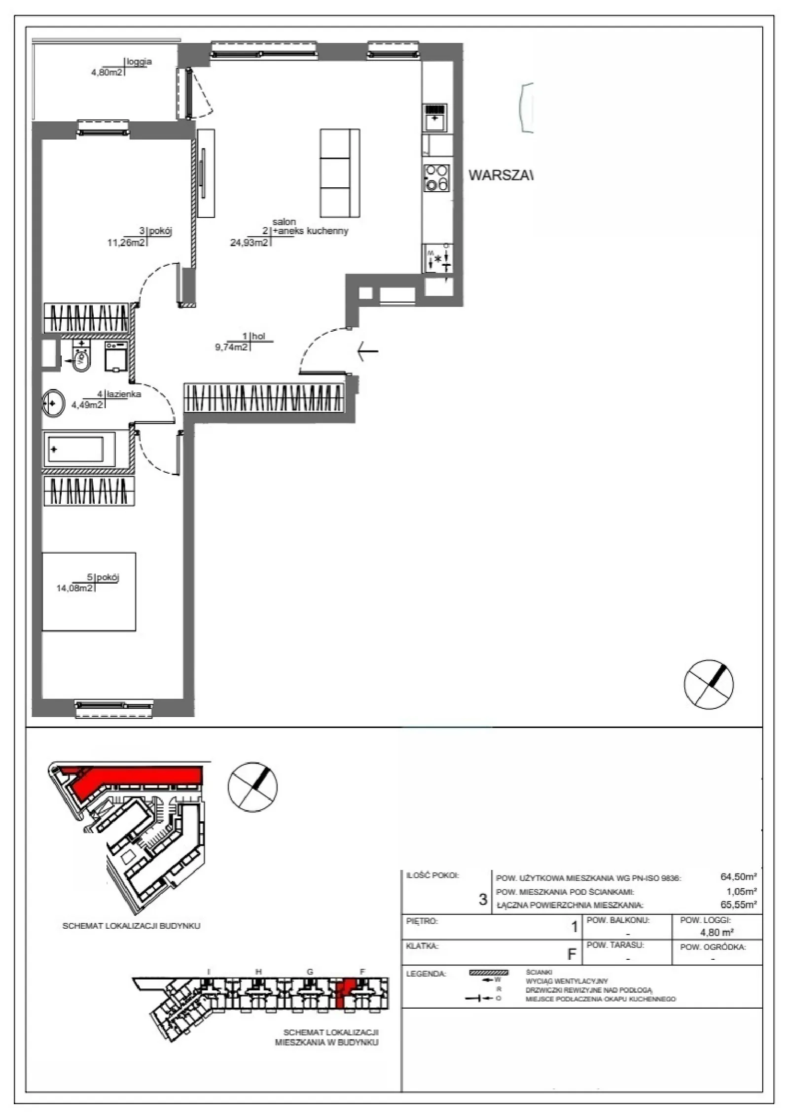 Rzut: Lokal RM/1B/F/1/4, 3 pok.