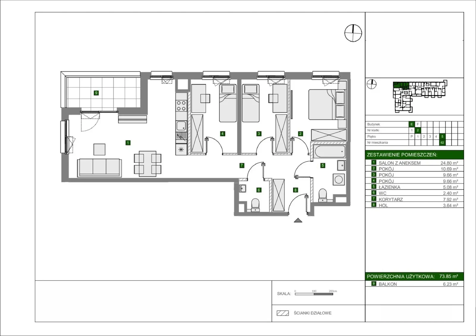 Floor plan: Apartment no. E62