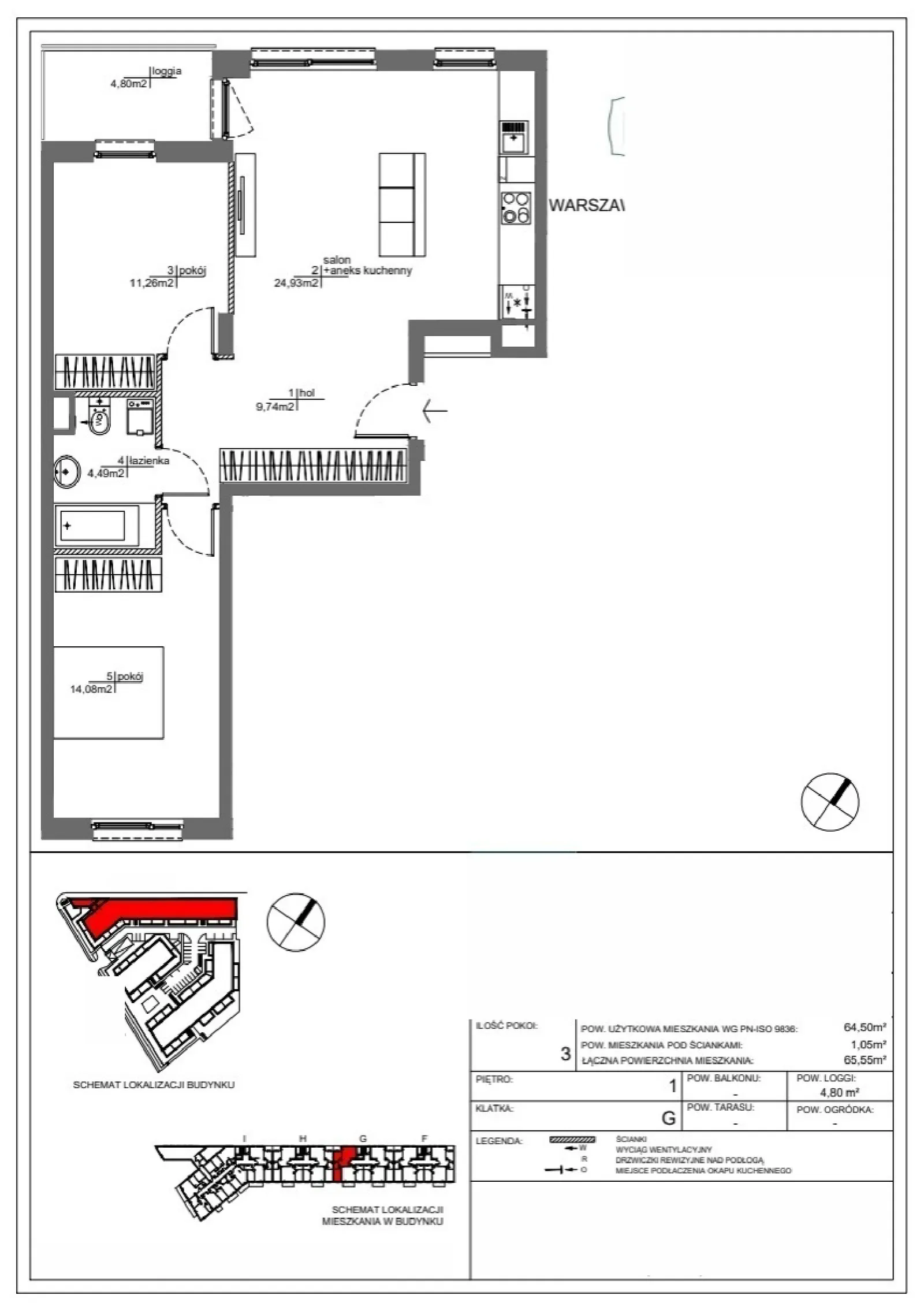 Rzut: Lokal RM/1B/G/1/4, 3 pok.